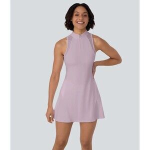 HALARA MED Half Zip Contrast Mesh Pocket 2-Piece Mini Tennis Active Dress Pink